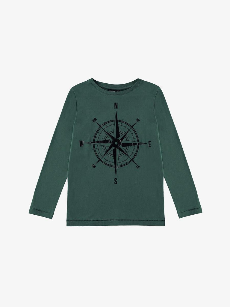Compass Textured Tee - Dark Green Children's Clothing yporque 