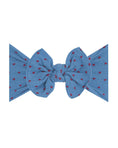 Load image into Gallery viewer, Patterned Shabby Knot Headband - Denim w/ Red Dot
