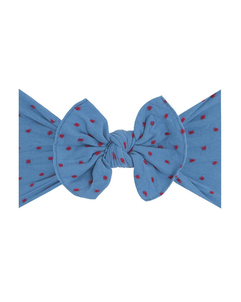 Patterned Shabby Knot Headband - Denim w/ Red Dot