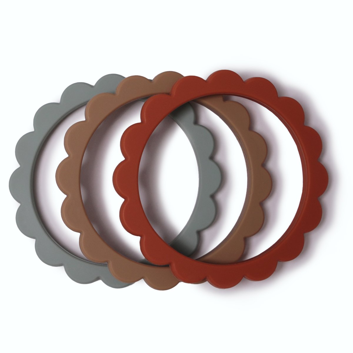 Flower Teething Bracelet 3 Pack - Cambridge Blue/Clementine/Natural Teething Mushie 