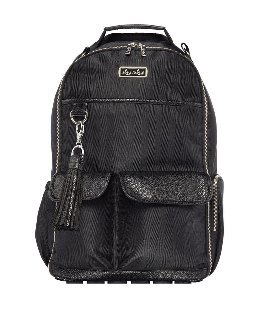Boss Diaper Bag Backpack - Black Herringbone
