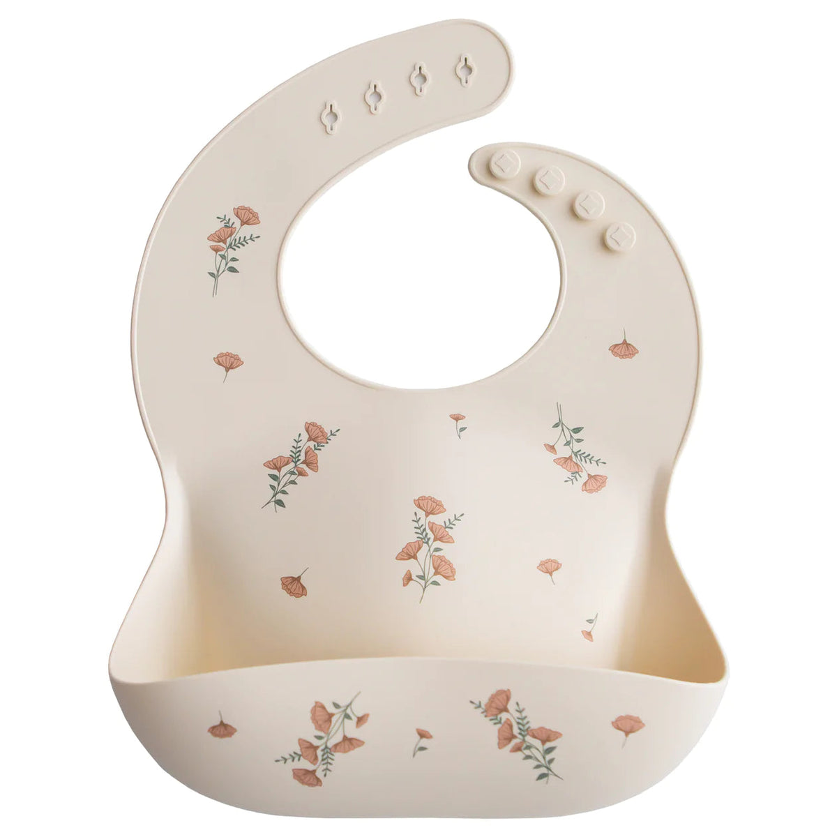 Silicone Bib - Pink Flowers Baby Essentials Mushie 